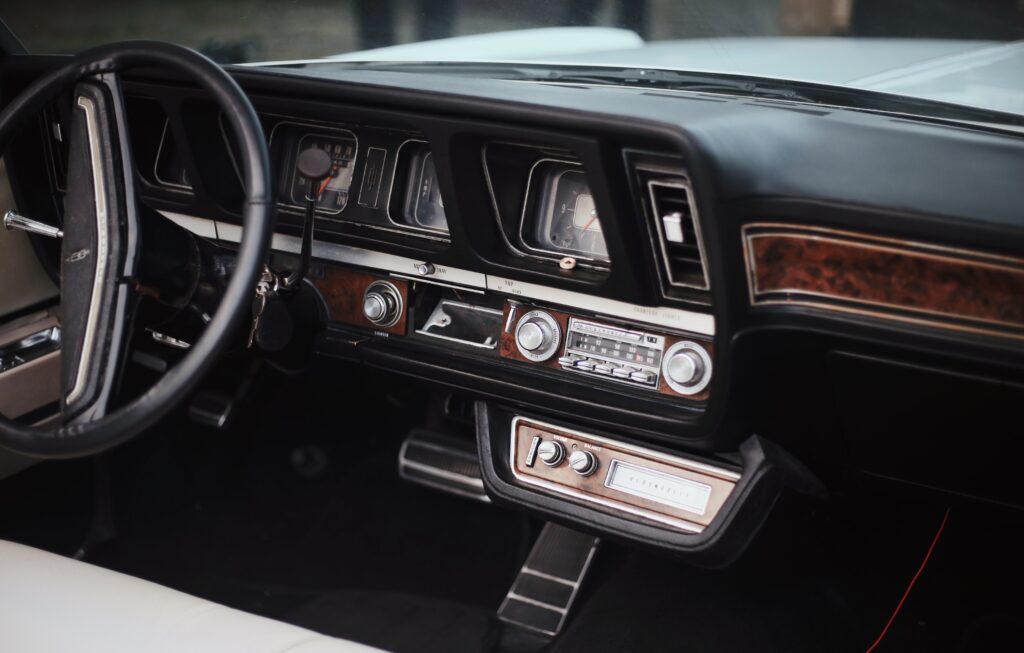 dashboard of vintage hotrod muscle custom car - Bisoux De lune